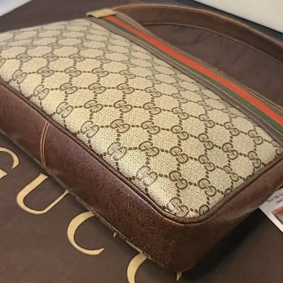 GUCCI VINTAGE 1970'S WEB SHERRY LINE COATED CANVAS/LEATHER SHOULDER BAG- RARE - Picture 12 of 17